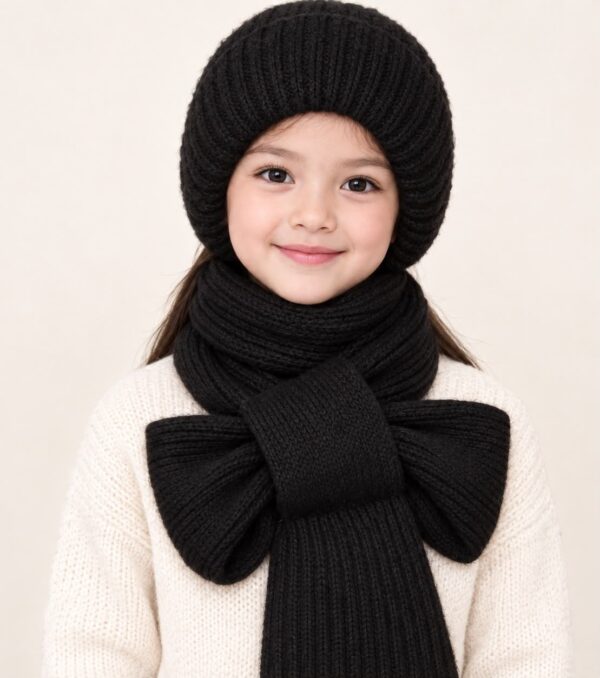 1-12 বছরের বাচ্চাদের Winter Cap With Scarf (Black Colour)